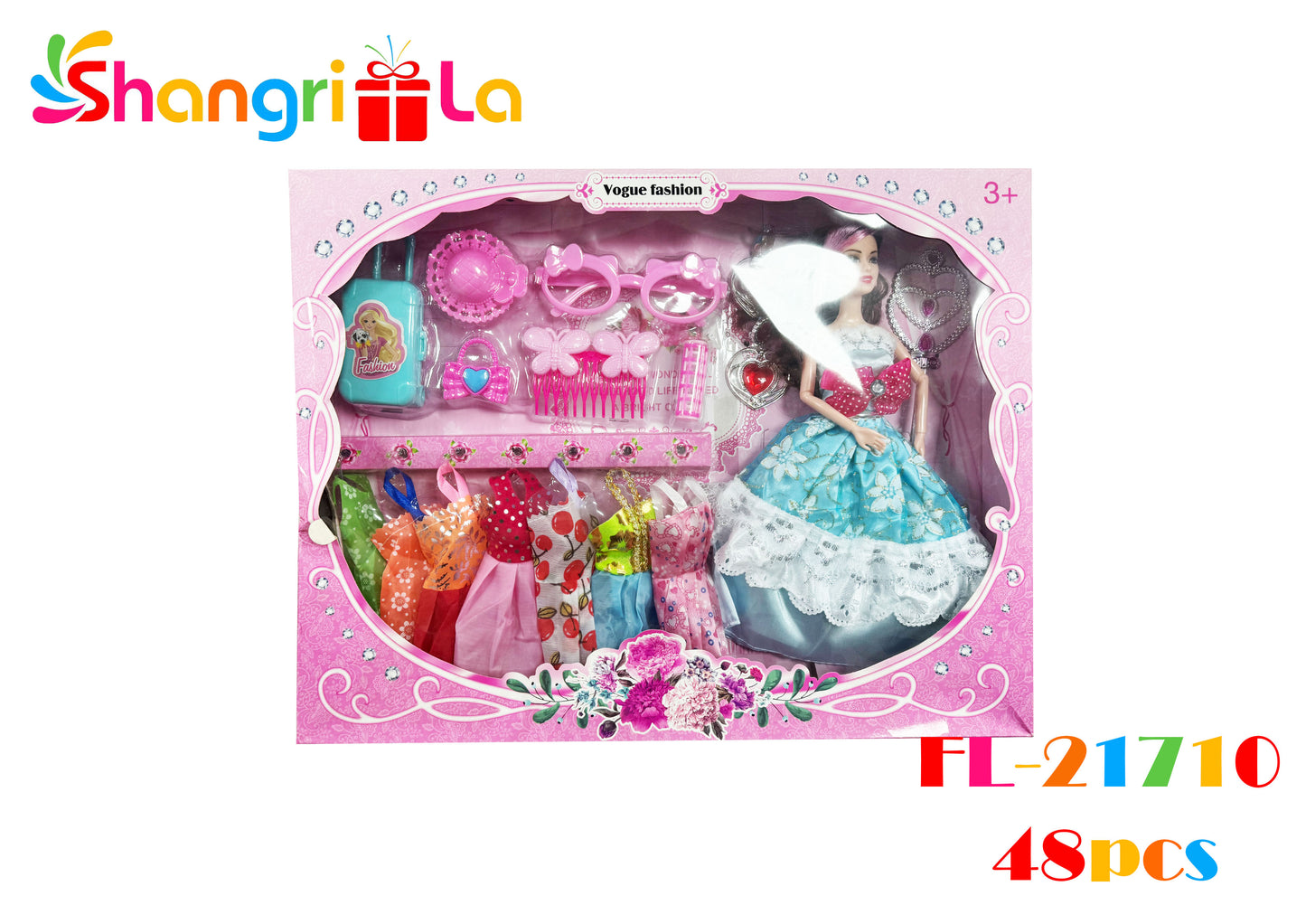 MUÑECA CON SET DE VESTIDOS Y ACCESORIOS