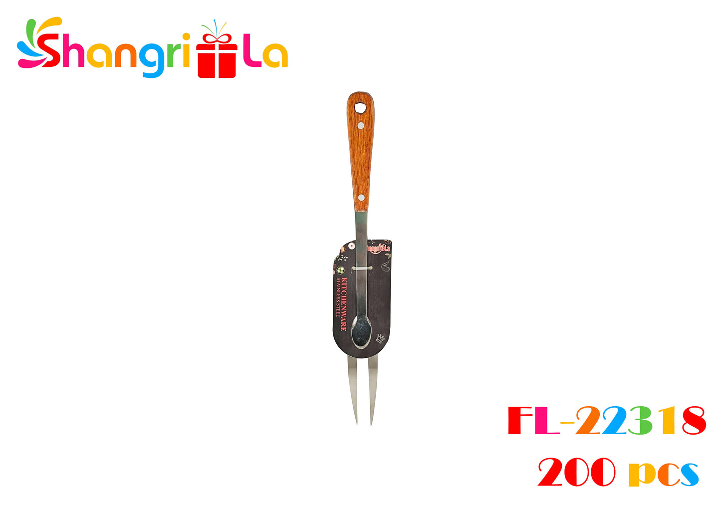 ESPATULA TENEDOR PARRILERO CON MANGO DE MADERA