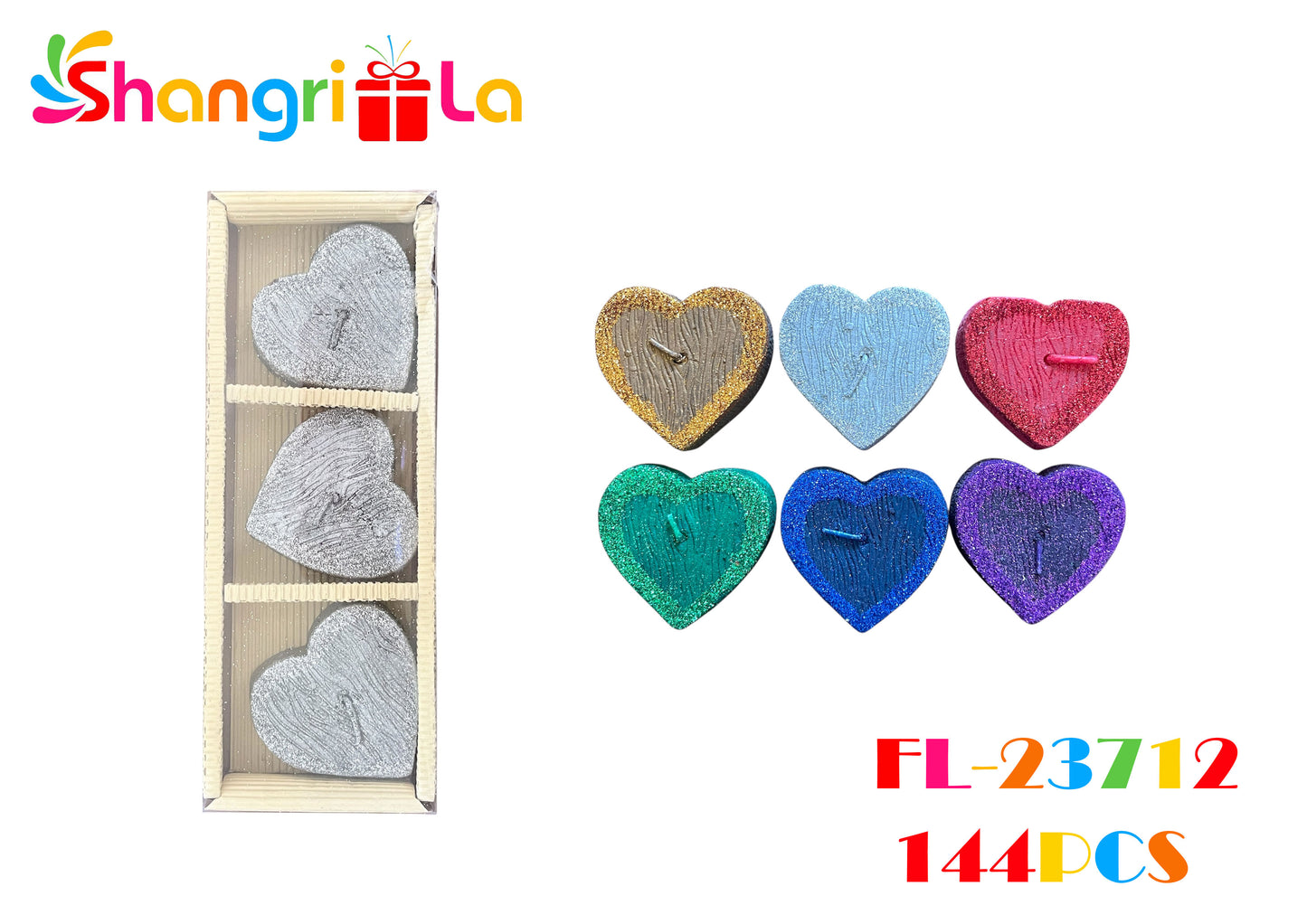 PACK 3 VELAS CON GLITTER EN FORMA DE CORAZON