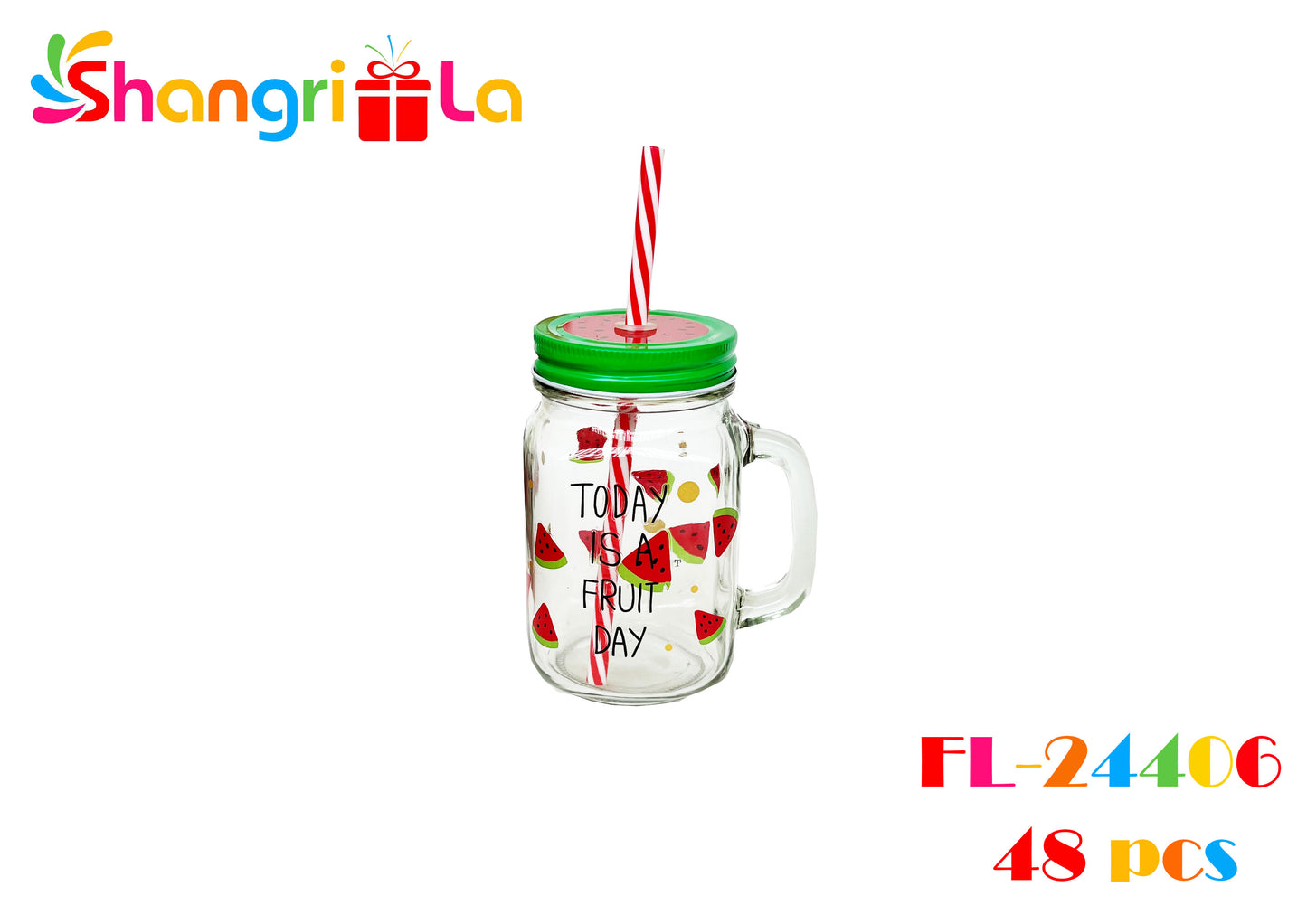 VASO DE VIDRIO CON DISEÑO CON TAPA , BOMBILLA Y MANGO