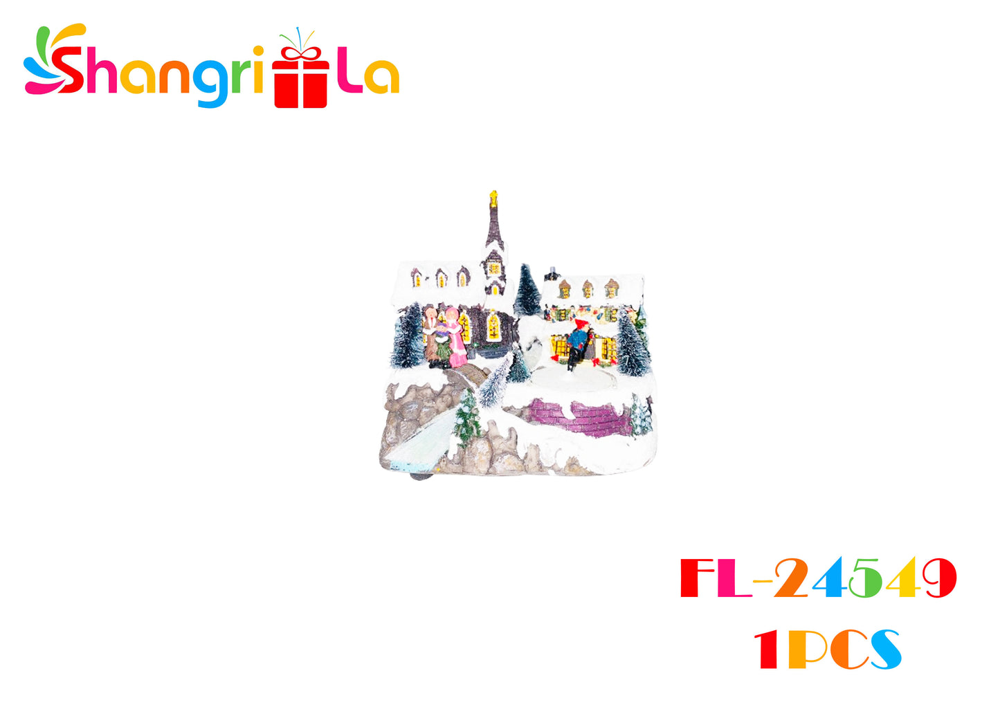 Villa navideña con luces y pista de patinaje giratorio