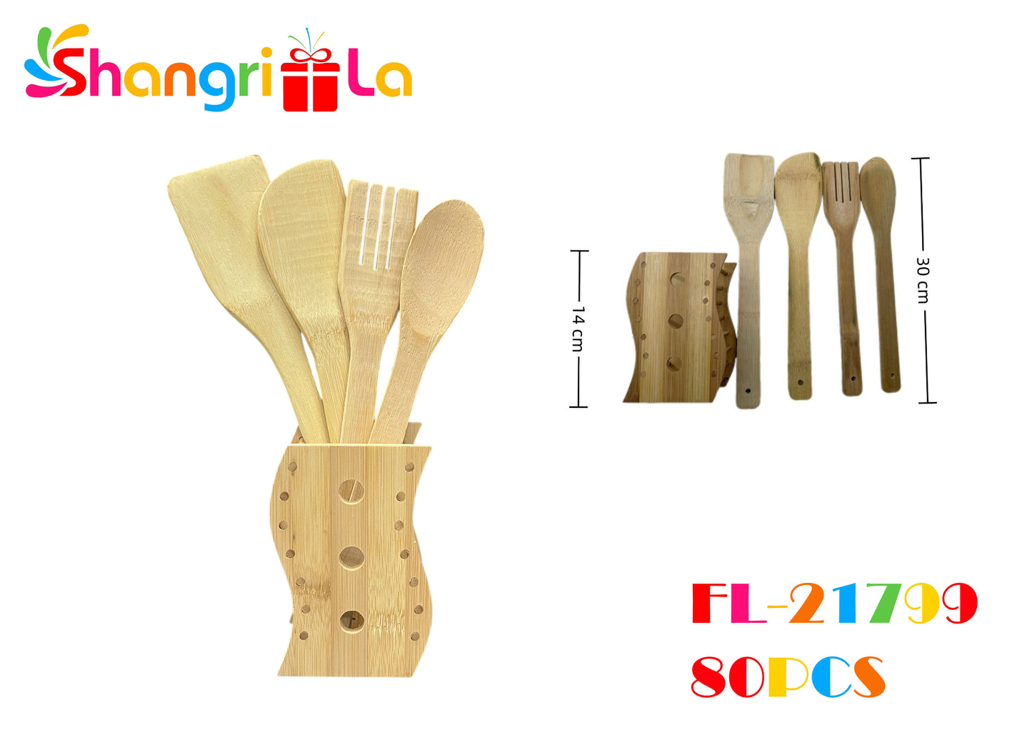 SET 4 UTENSILIOS DE BAMBÙ + SOPORTE