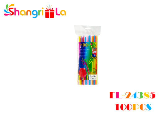 Pack de 100 bombillas plásticas de colores 25.5cm