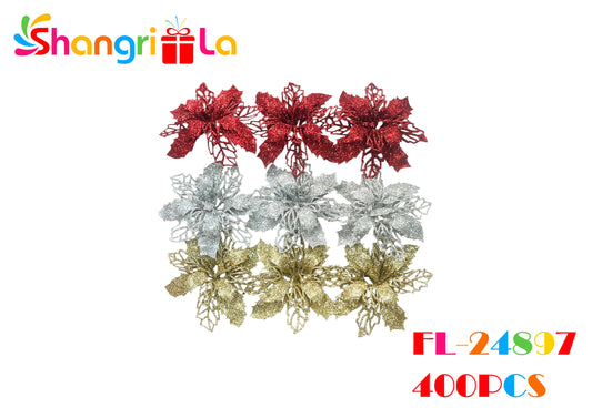 PACK 3 FLORES NAVIDEÑAS CON GLITTER
