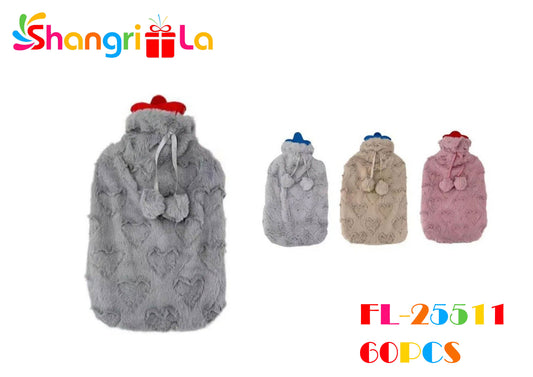 GUATERO CON FUNDA DE POLAR Y DISEÑO DE CORAZONES