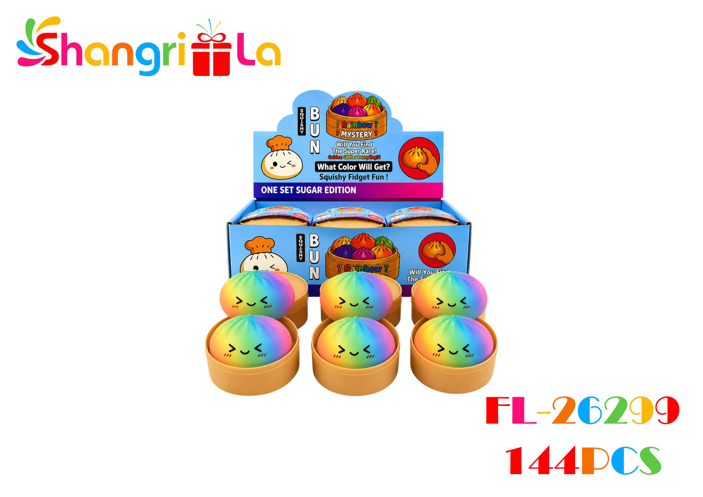 Embalaje squishy dumpling arcoiris 144 unidades