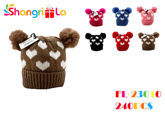 GORRO DE INVIERNO TEJIDO CON DISEÑO DE CORAZONES