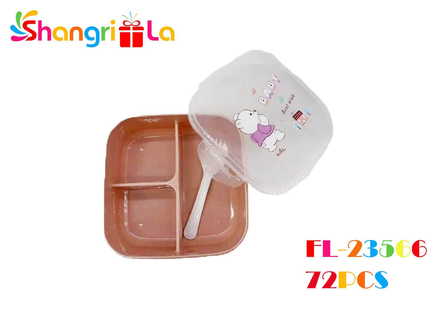 TUPPER CUADRADO 3 ESPACIOS + CUCHARA PARA NIÑOS