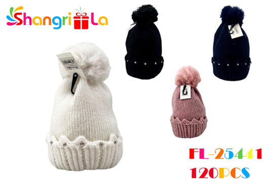 GORRO DE LANA CON PERLAS DECORATIVAS PARA DAMA 27CM