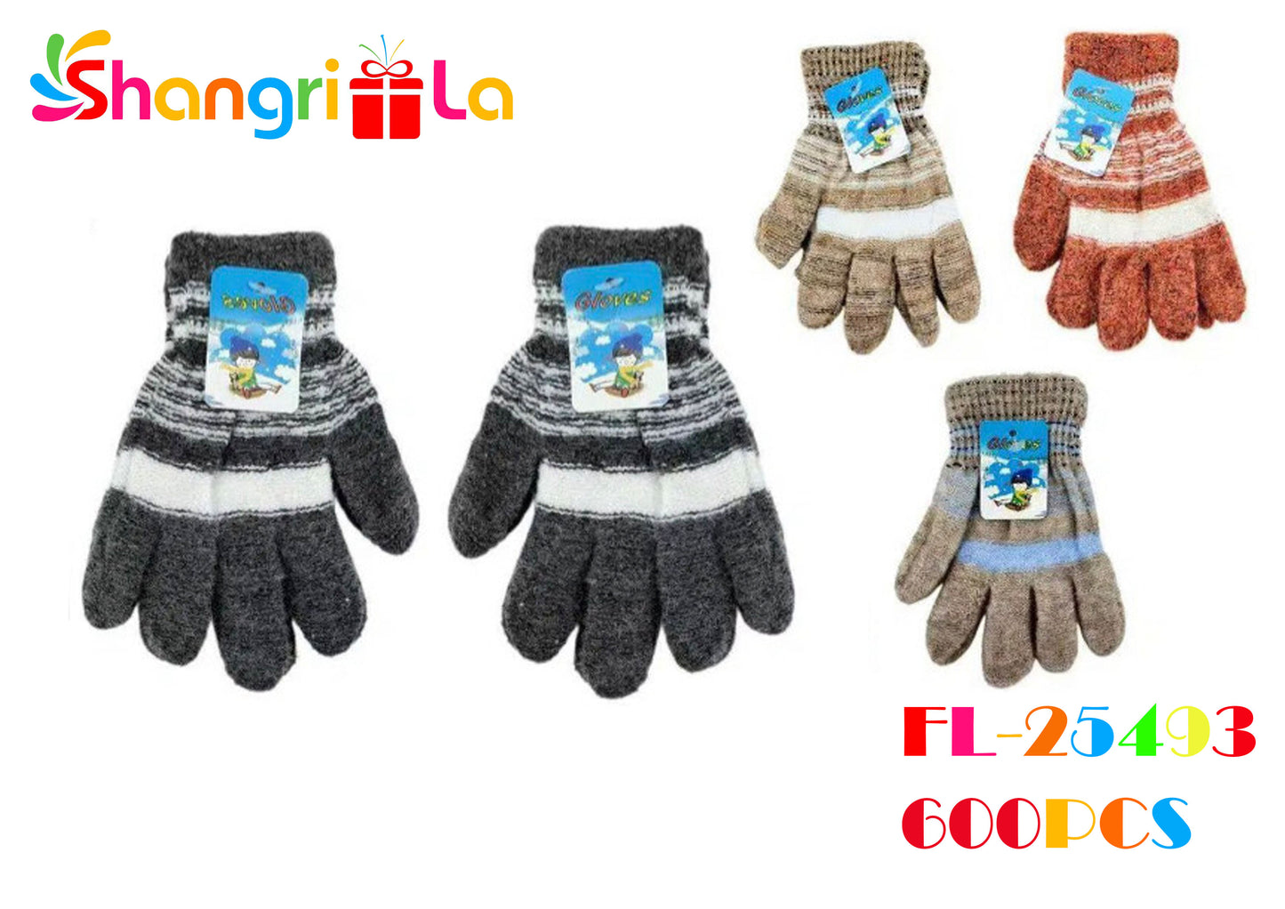 GUANTES DE INVIERNO PARA NIÑOS BICOLOR A RAYAS PARA NIÑOS Y NIÑAS 18CM